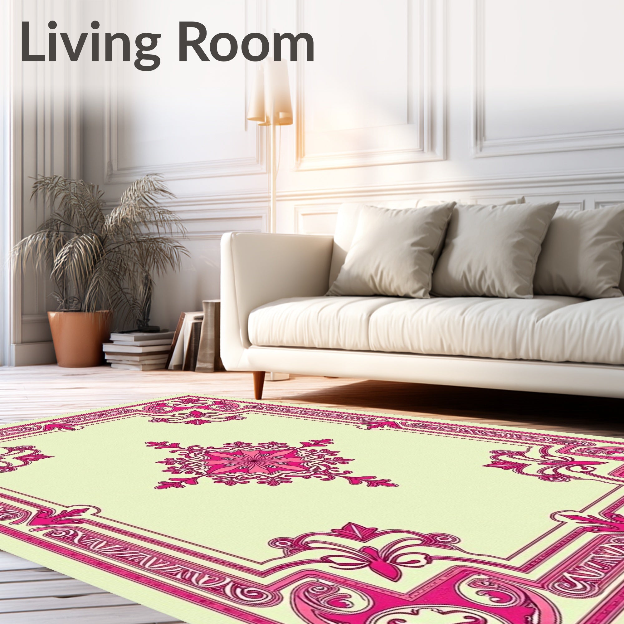 Pink Floral Border Medallion Design Rug