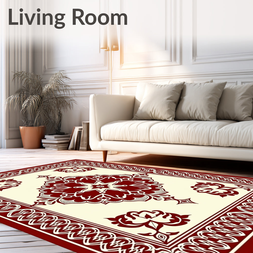 Ornate Floral Bordered Cream Rug