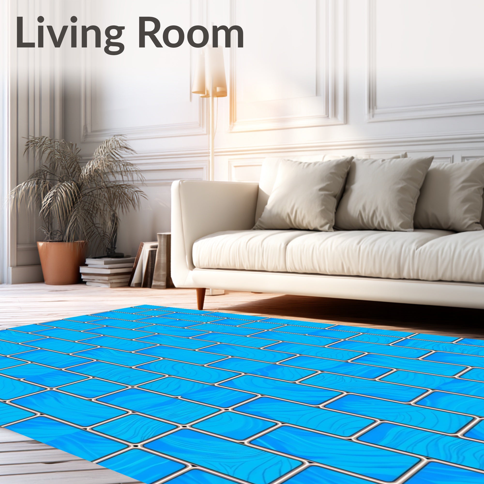 Blue Wood Grain Brick Pattern Rug