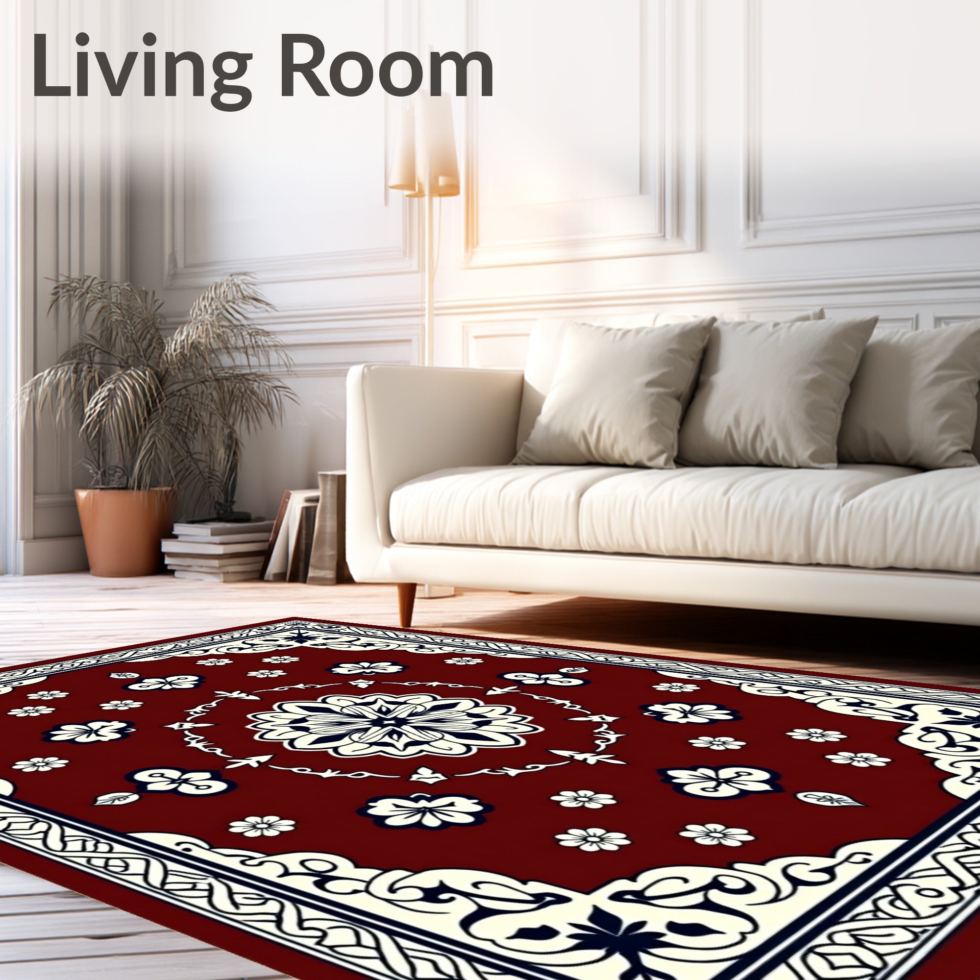 Elegant Floral Medallion Lattice Border Rug