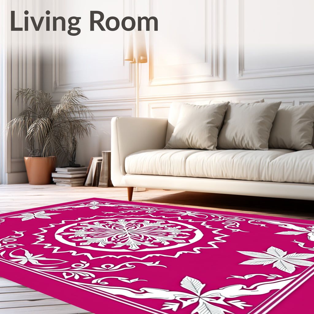Fuchsia Floral Medallion Border Rug