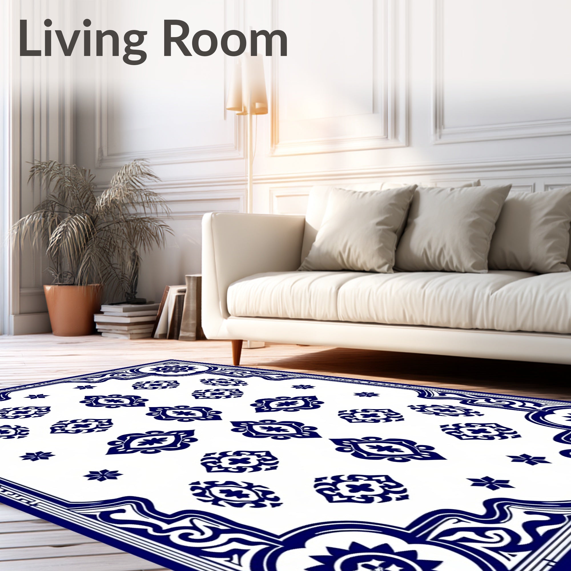 Traditional Blue White Intricate Pattern Rug