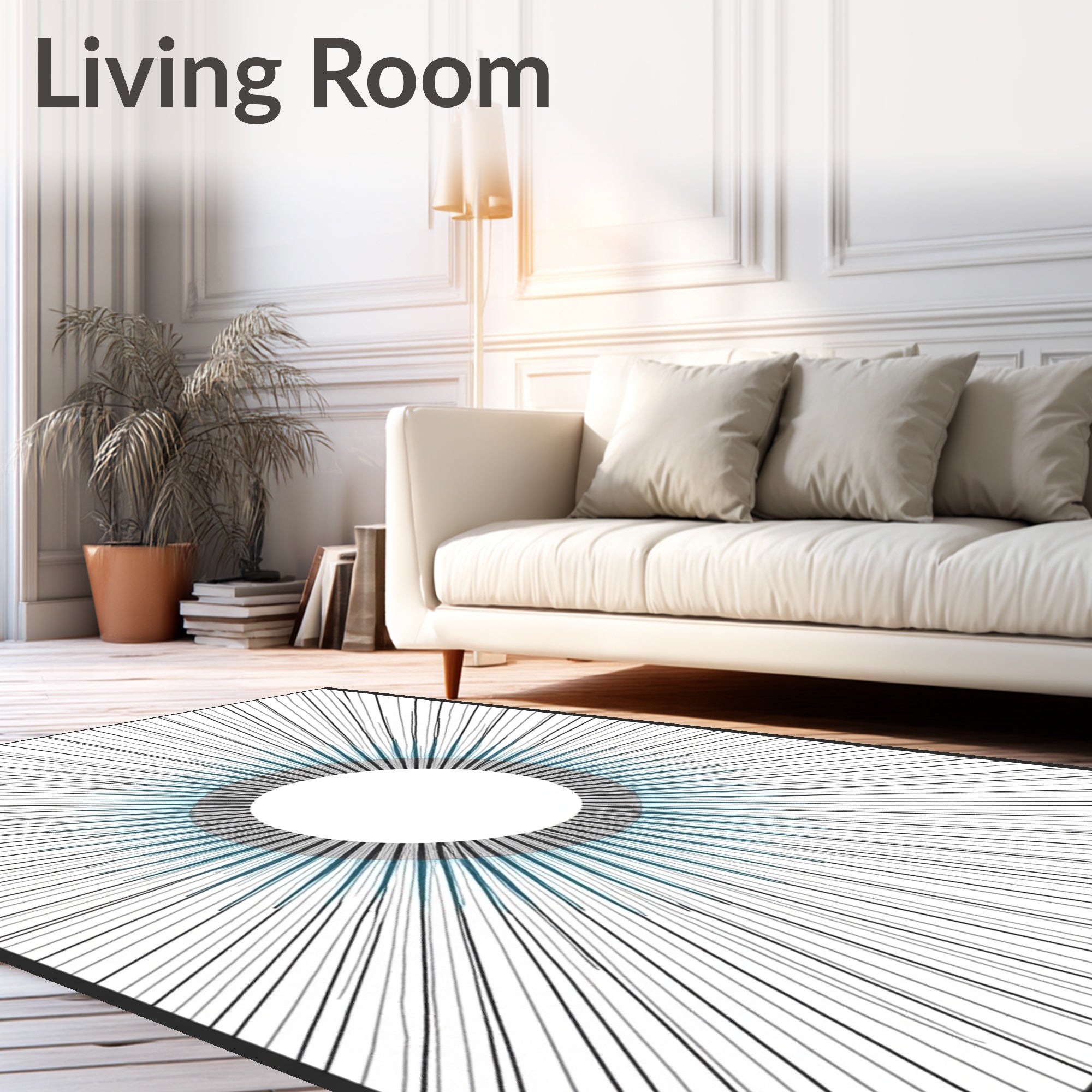 Modern Teal Sunburst Rays Rug