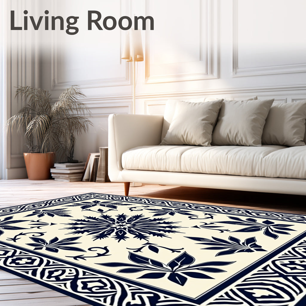Classic Navy Floral Starburst Design Rug