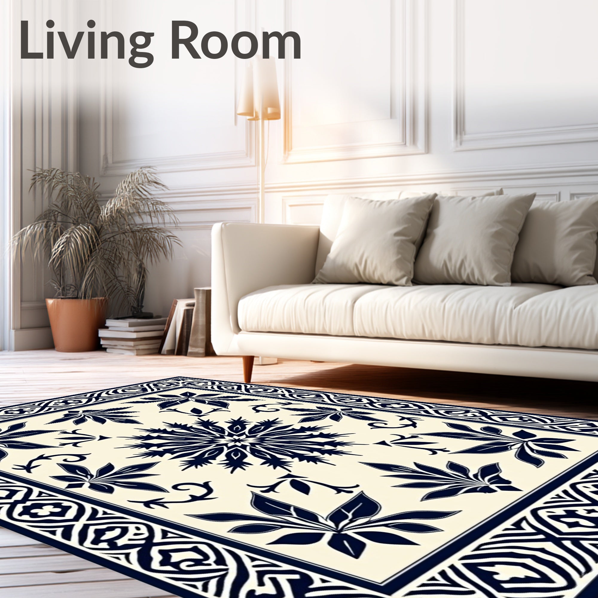 Classic Navy Floral Starburst Design Rug