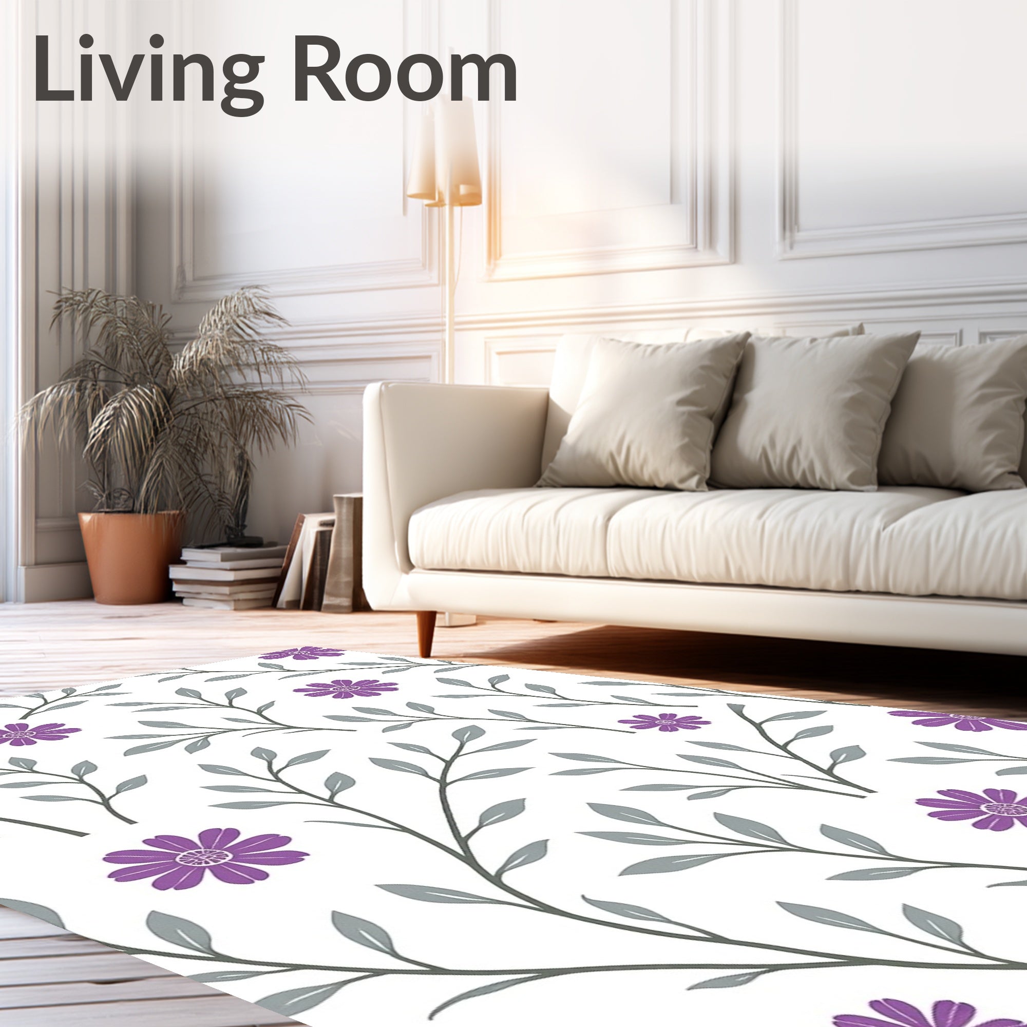 Purple Floral Grey Leaf Vines Rug