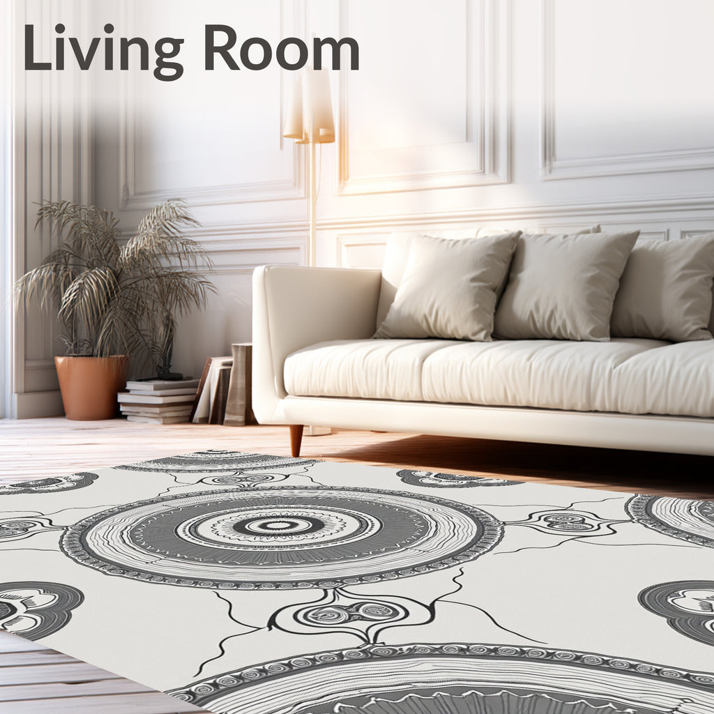 Monochromatic Mandala Circular Pattern Rug