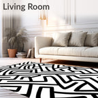Abstract Black White Interlocking Lines Rug