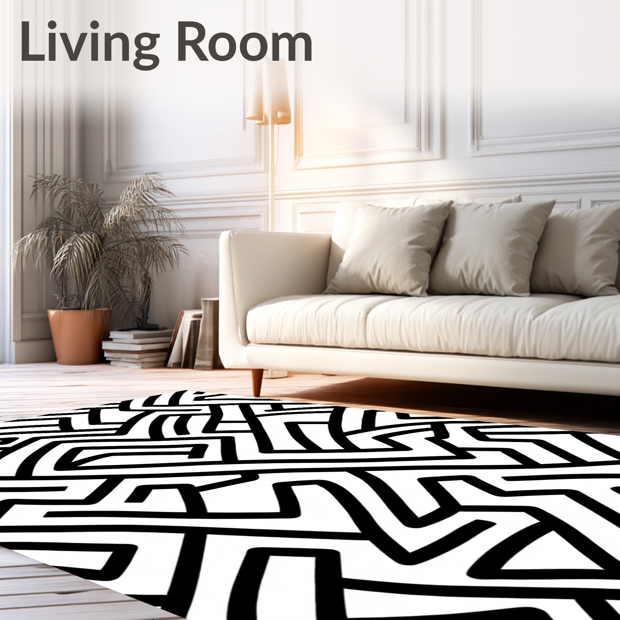 Abstract Black White Interlocking Lines Rug