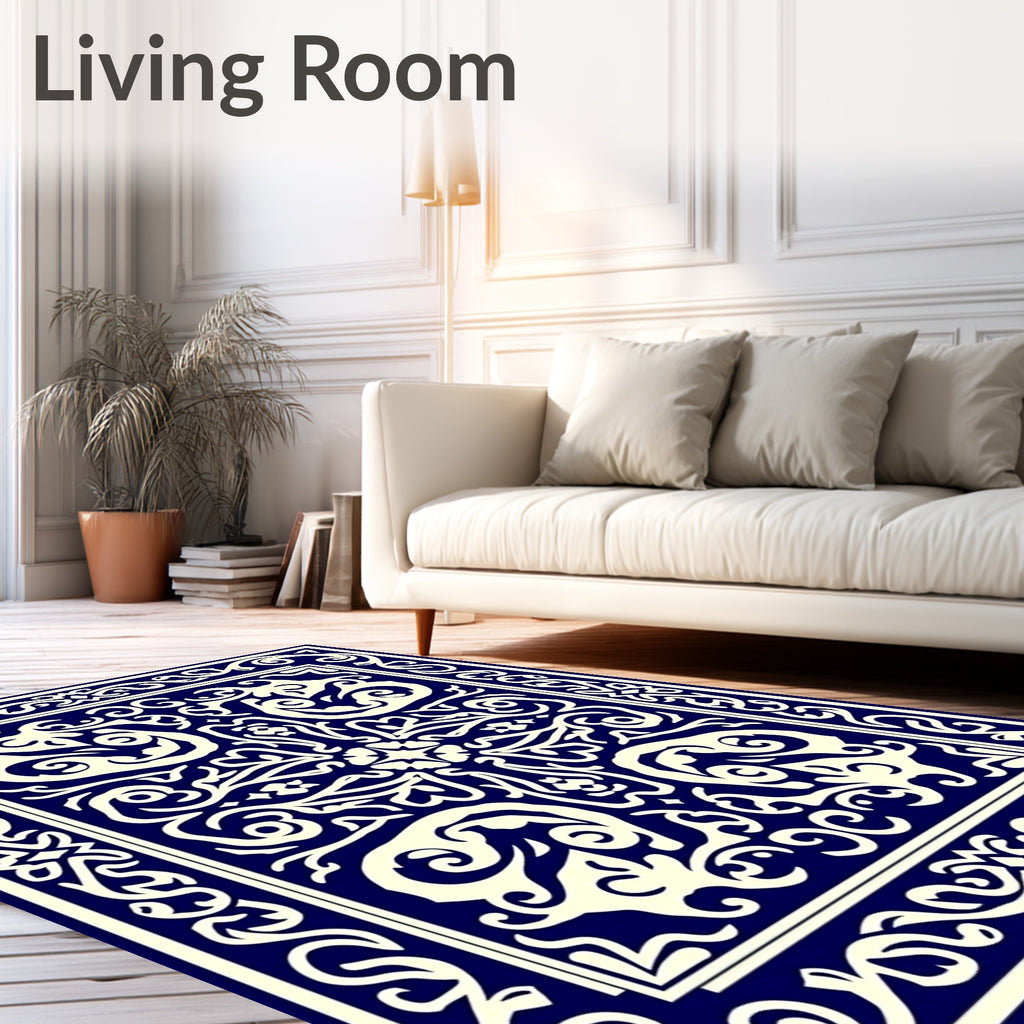 Ornate Classic Cream Blue Medallion Rug
