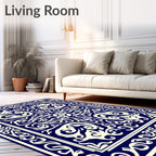 Ornate Classic Cream Blue Medallion Rug