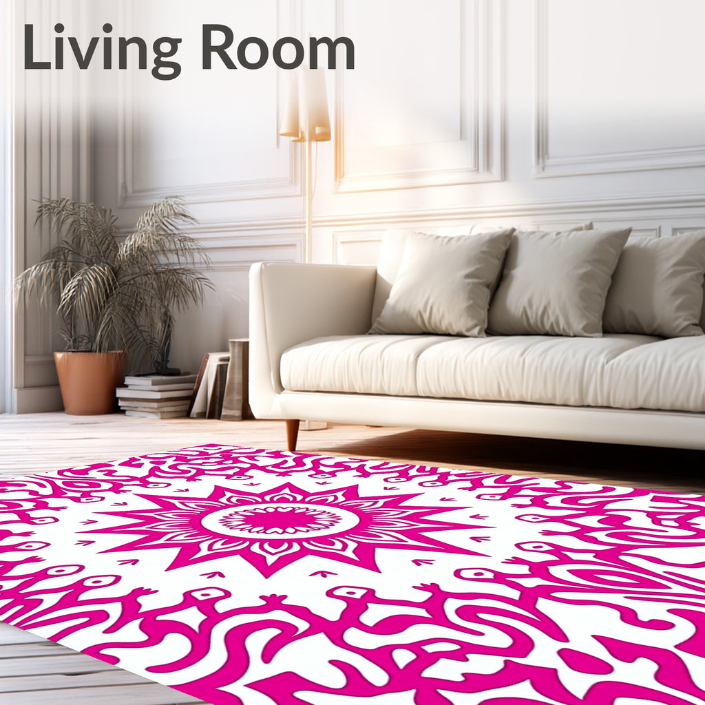 Pink Sunburst Swirl Mandala Rug