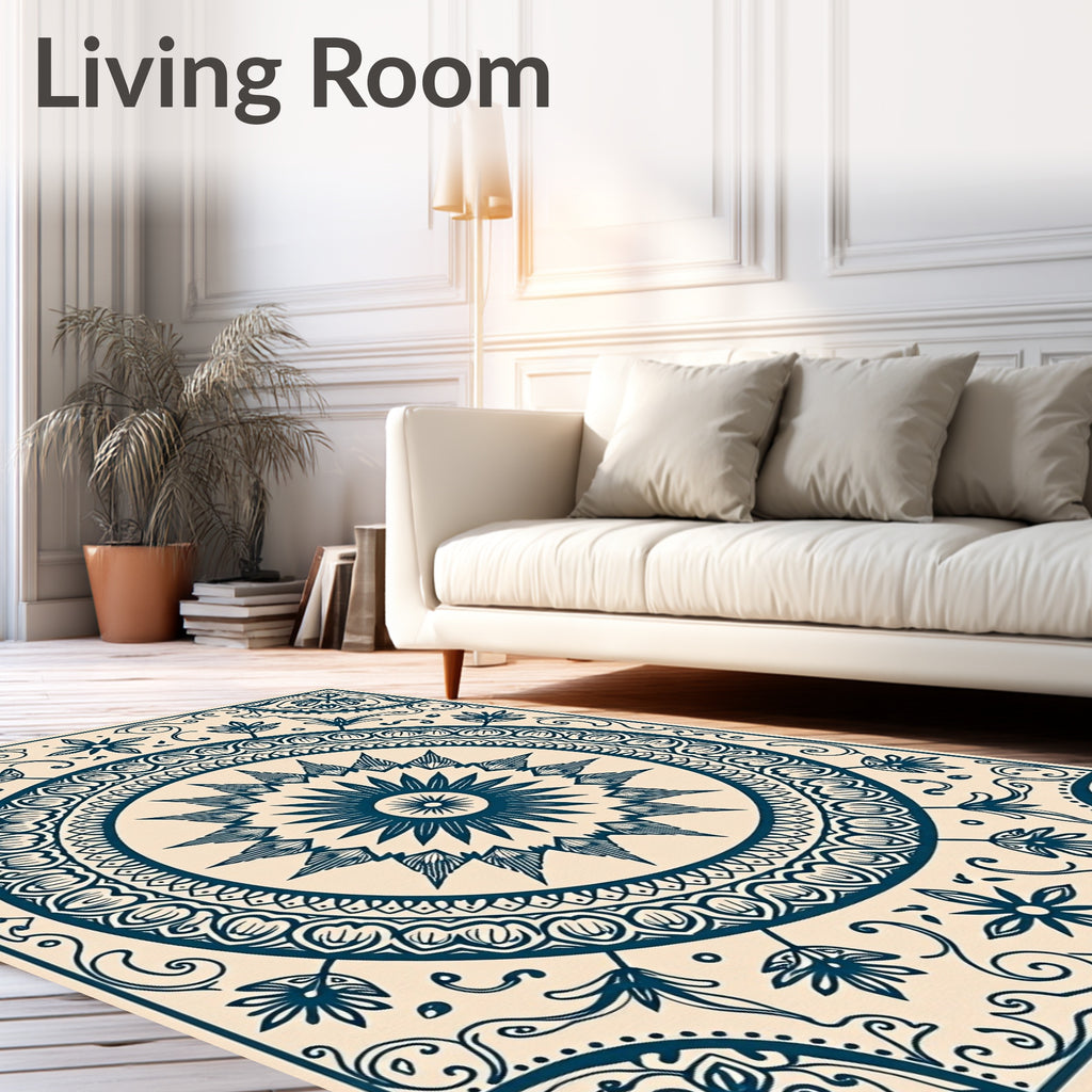 Intricate Floral Sun Mandala Design Rug