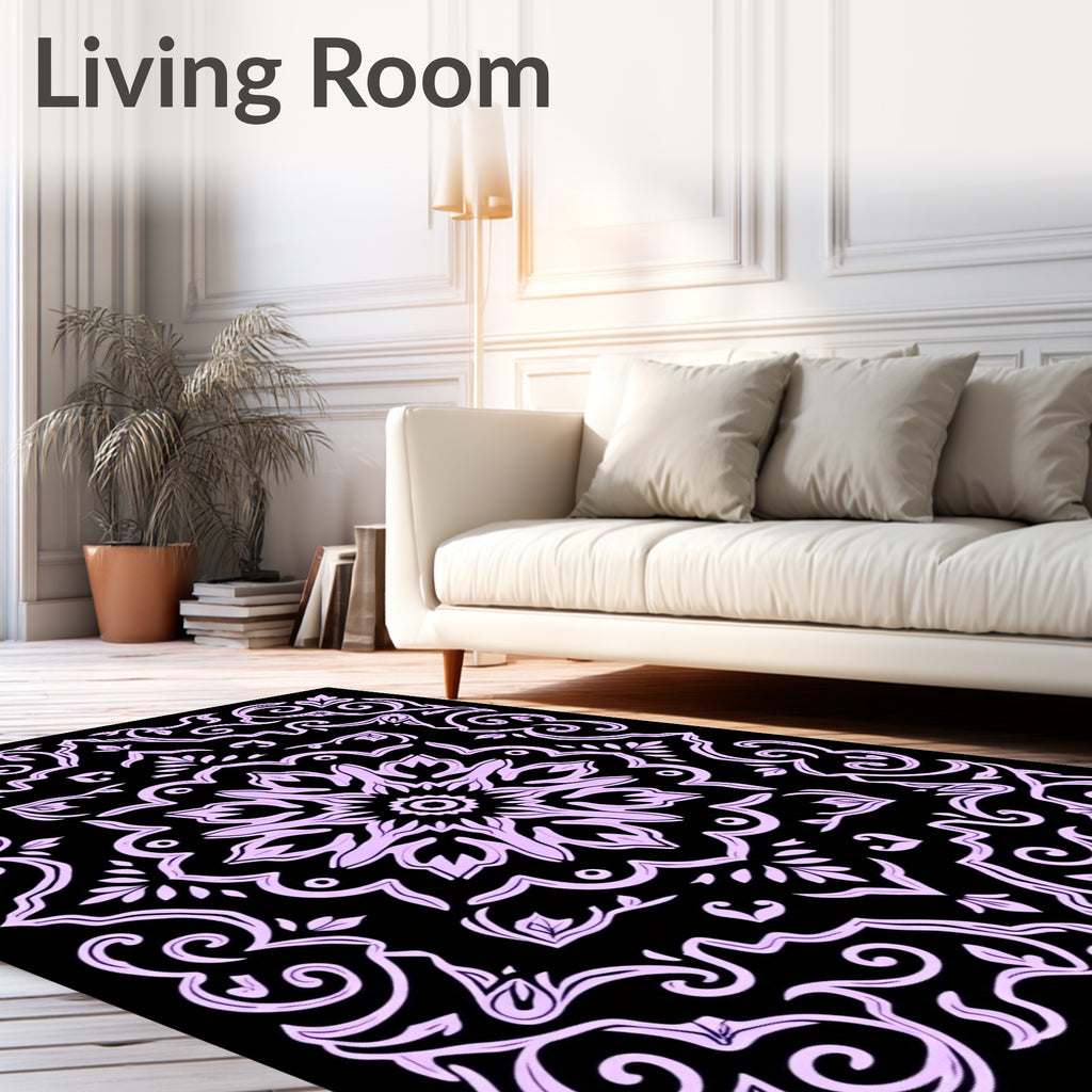 Ornate Floral Scrollwork Mandala Design Rug
