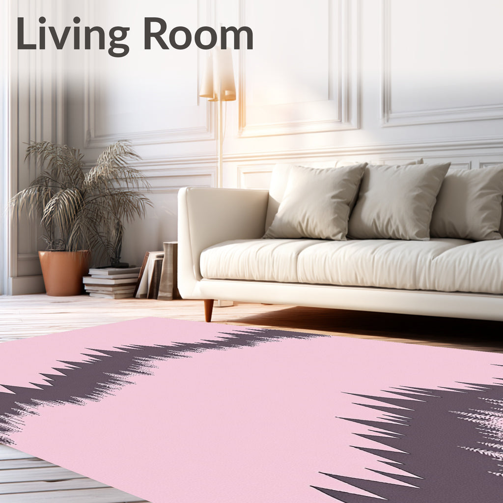Pink Forest Silhouette Wave Pattern Rug