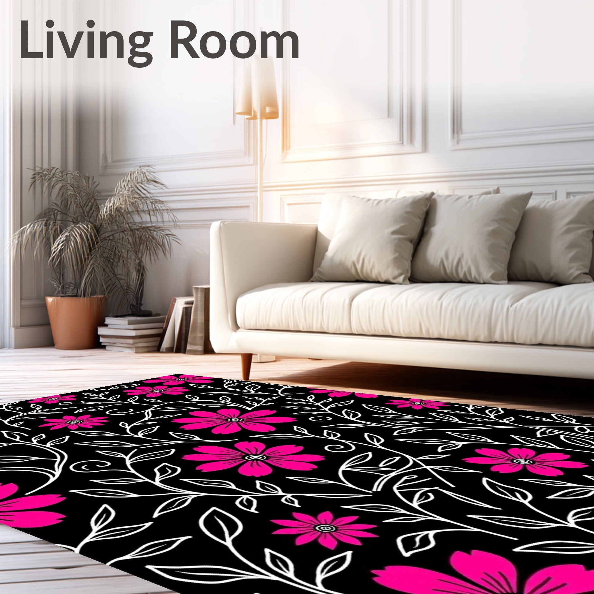 Bold Pink Floral Vine Pattern Rug