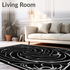 Ornate Swirl White On Black Design Rug