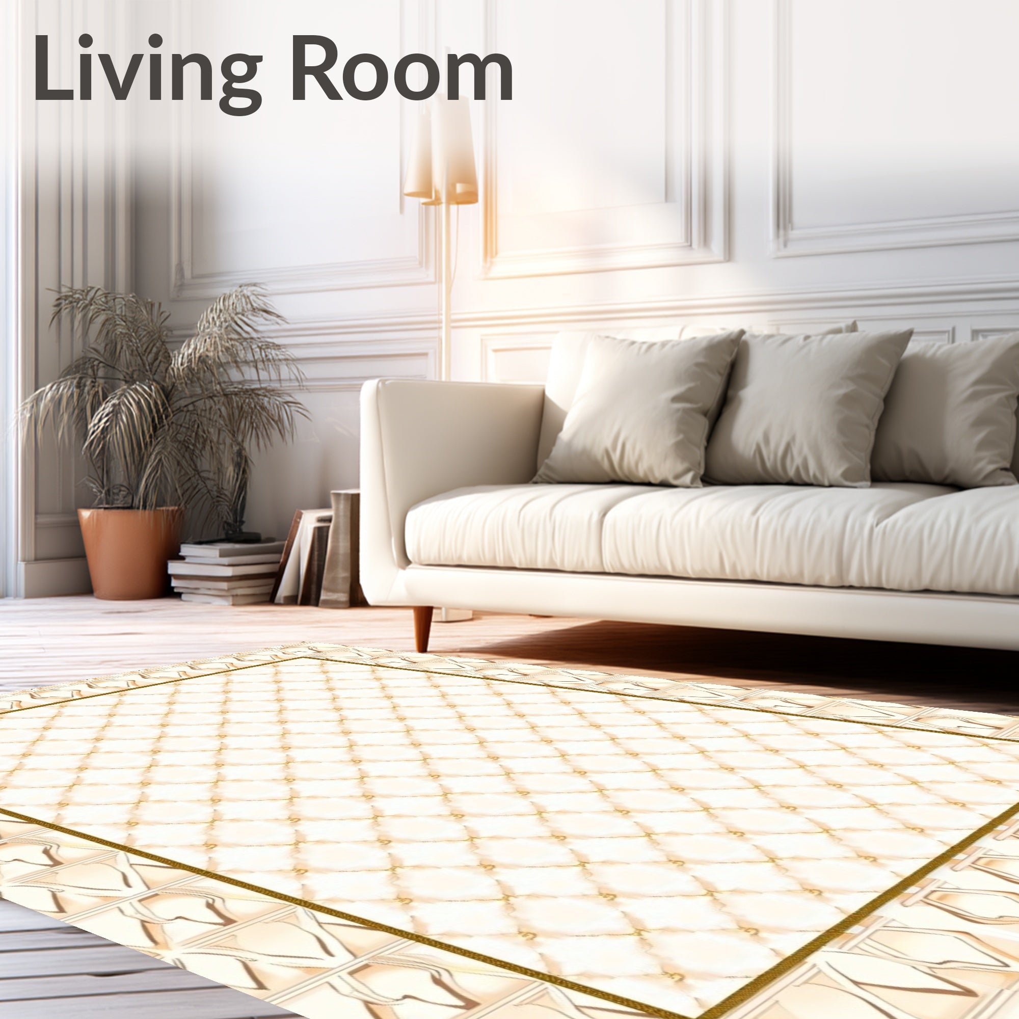Cream And Gold Diamond Tufted Design Rug