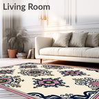 Floral medallions and ornate corner patterns Rug