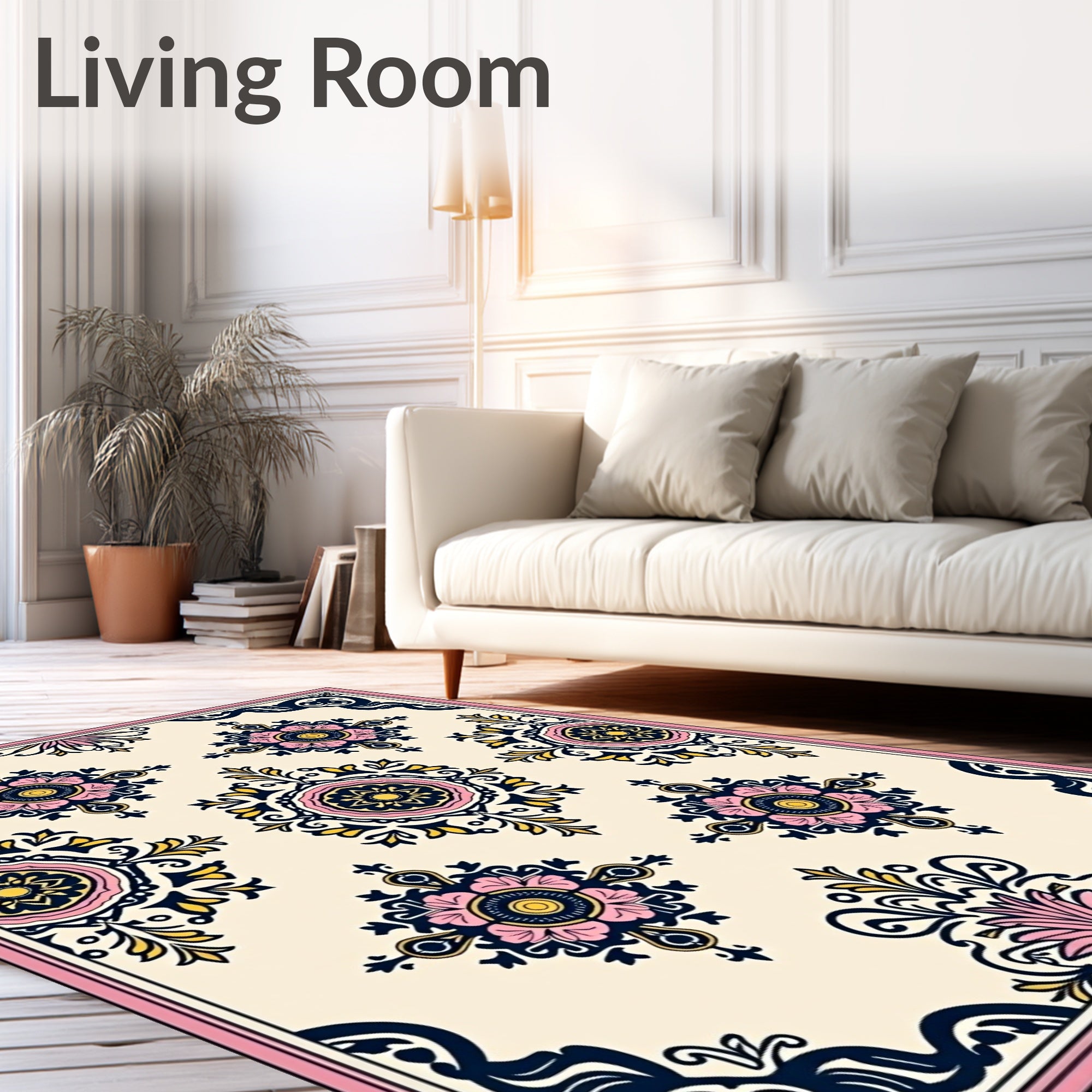 Floral medallions and ornate corner patterns Rug
