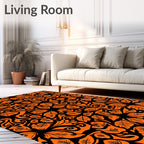 Intricate Orange Floral Swirl Pattern Rug