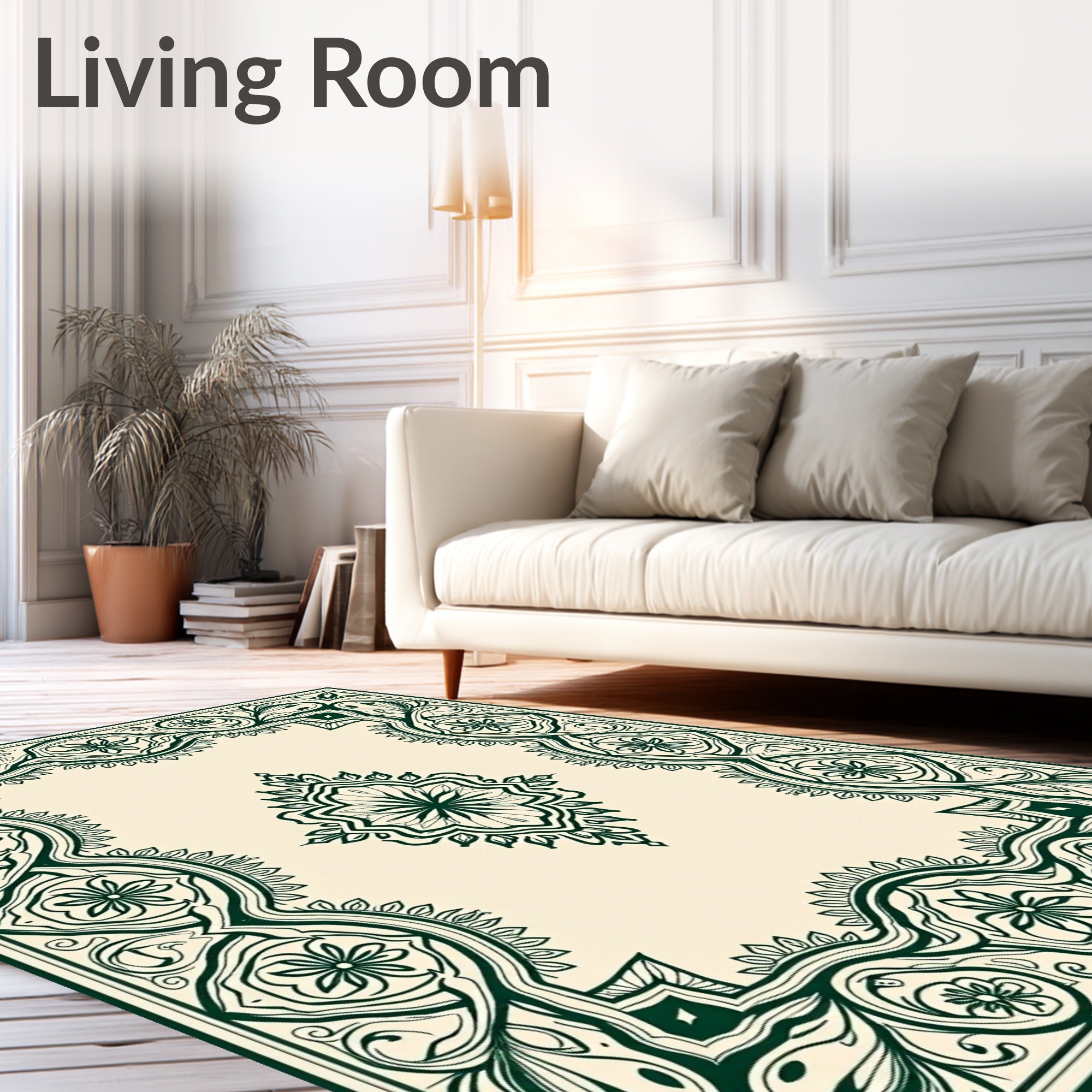 Intricate Floral Scrollwork Cream Rug