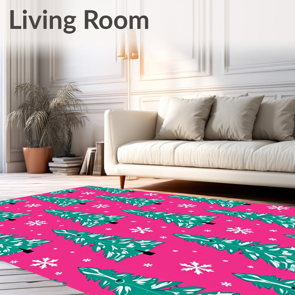 Teal Christmas Trees Snowflake Pink Rug