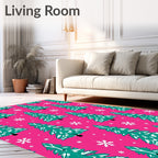 Teal Christmas Trees Snowflake Pink Rug
