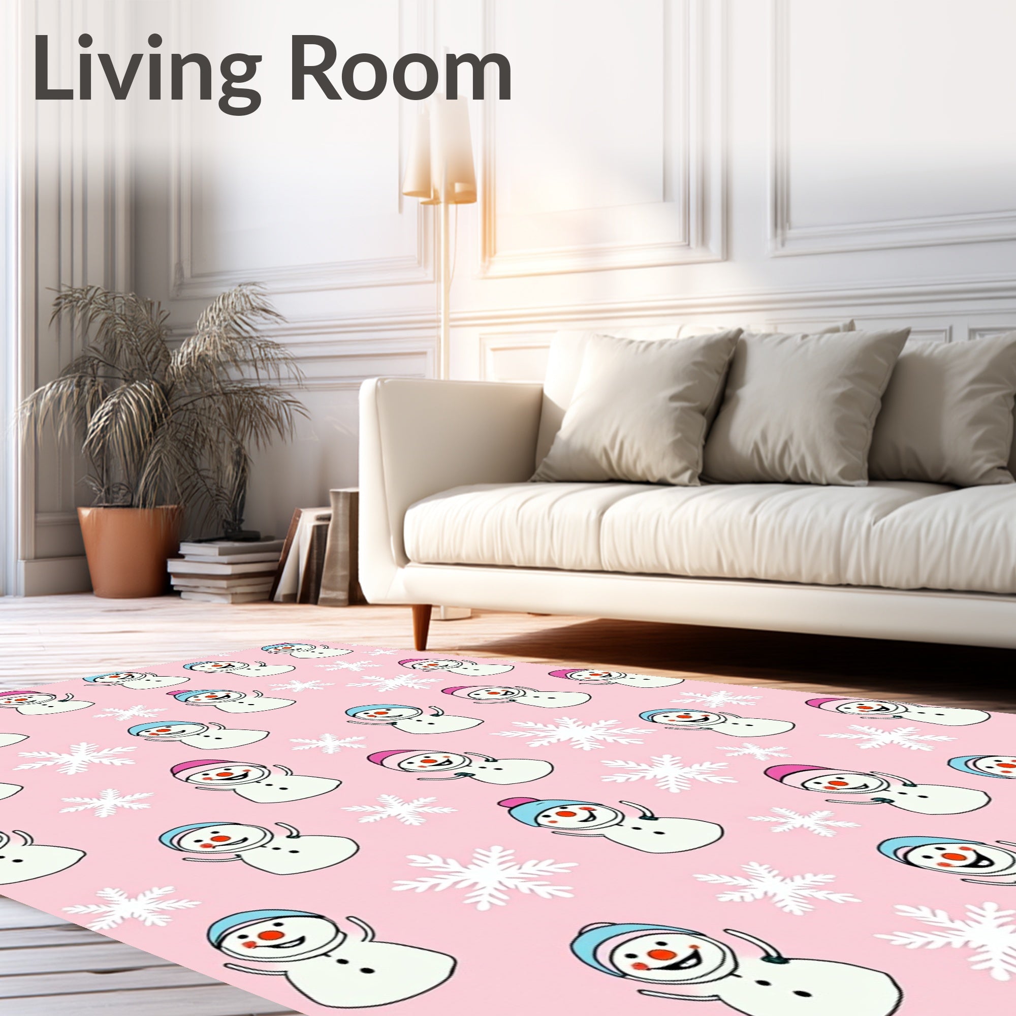 Whimsical Snowman Pink Snowflake Scatter Rug