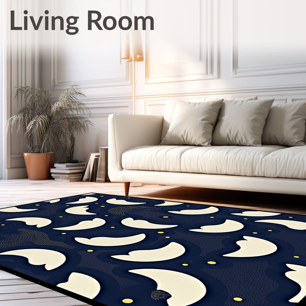Abstract Crescent Moon Yellow Dot Pattern Rug