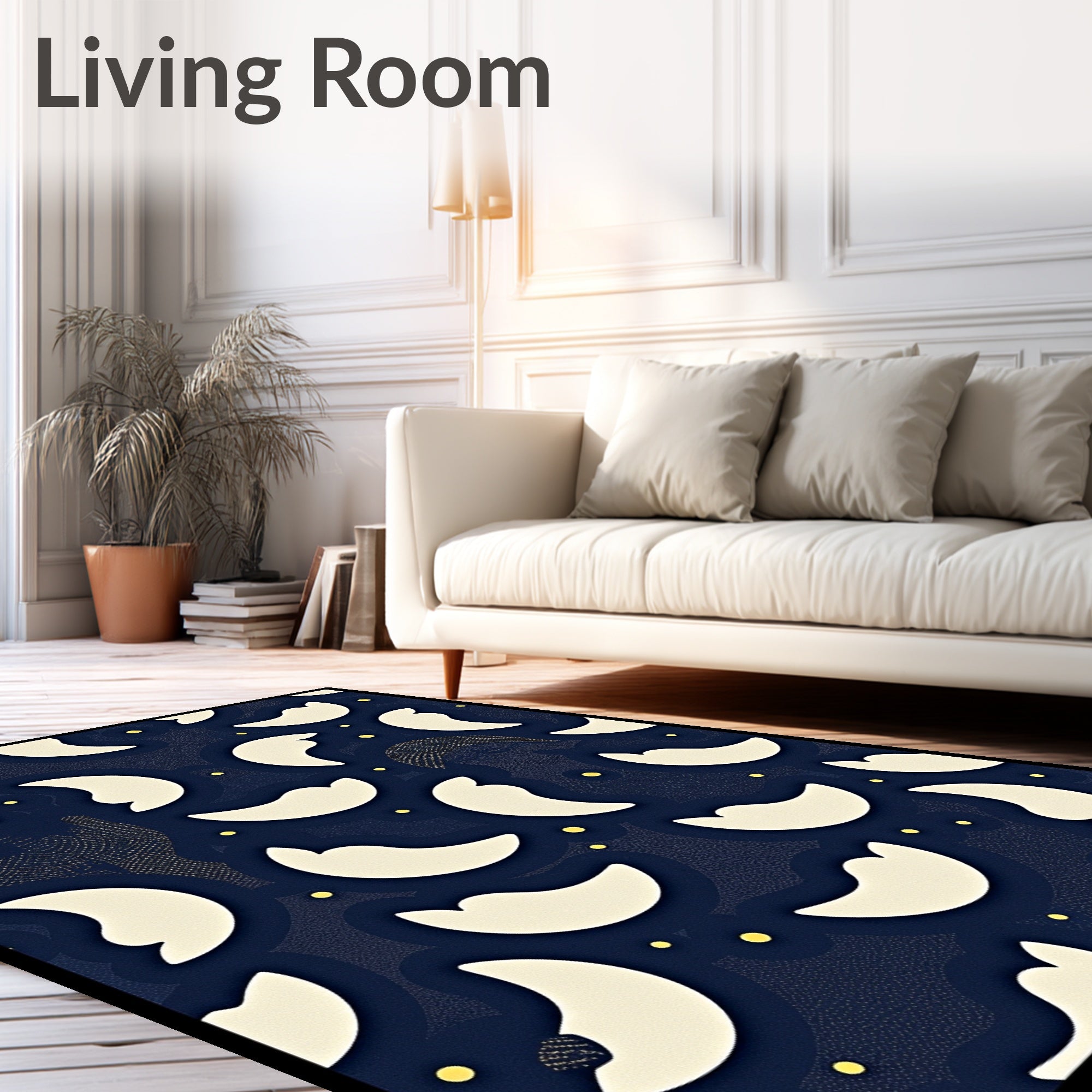 Abstract Crescent Moon Yellow Dot Pattern Rug