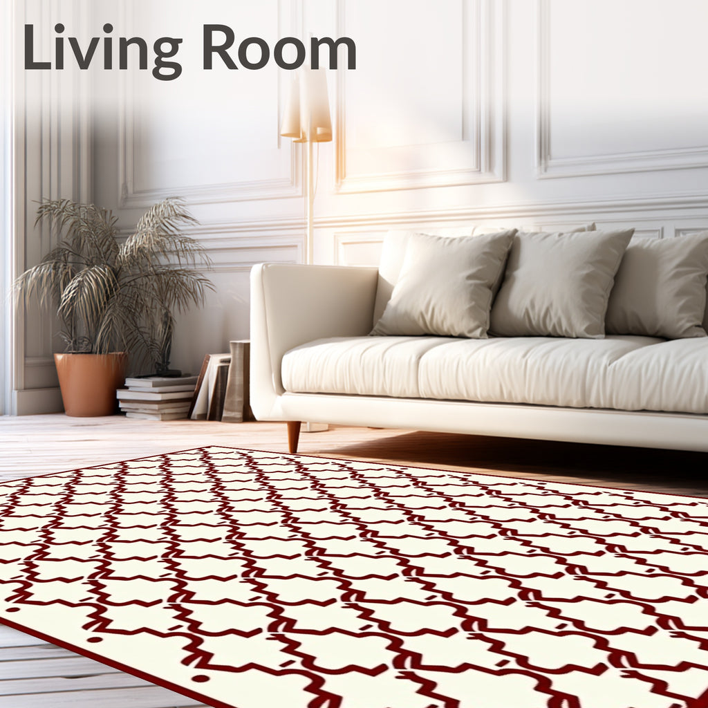 Maroon Lattice Geometric Pattern Rug