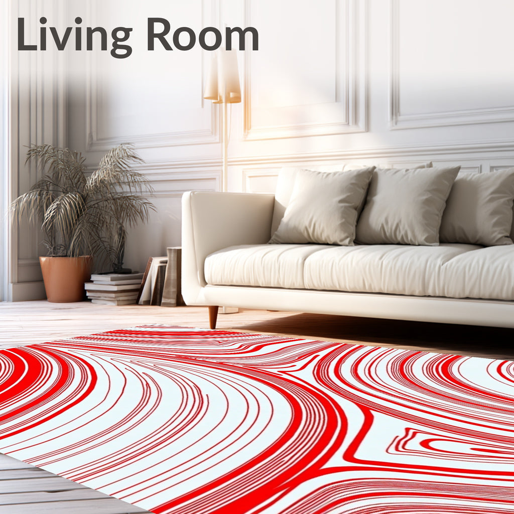Red White Swirling Contour Pattern Rug