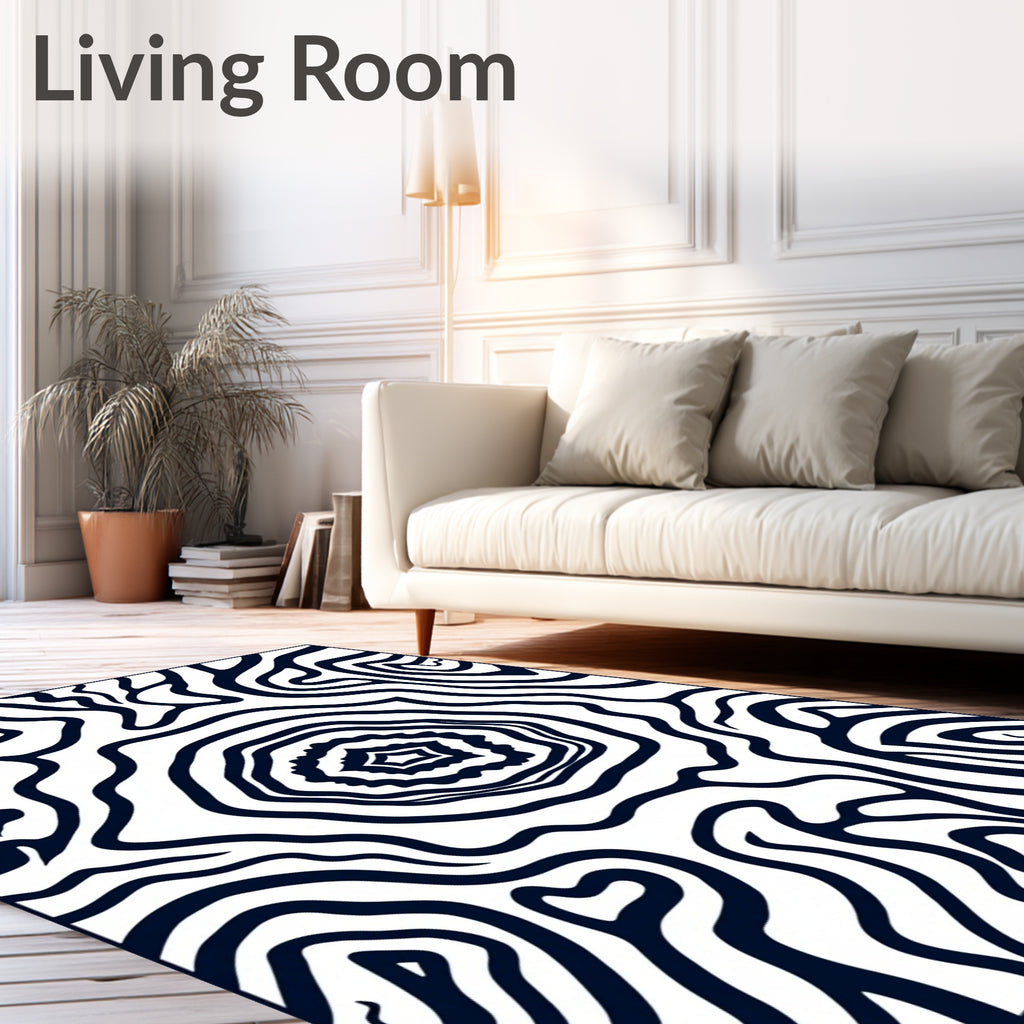 Abstract Black White Organic Waves Rug