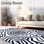 Abstract Black White Organic Waves Rug