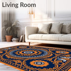 Ornate Orange Navy Mandala Design Rug
