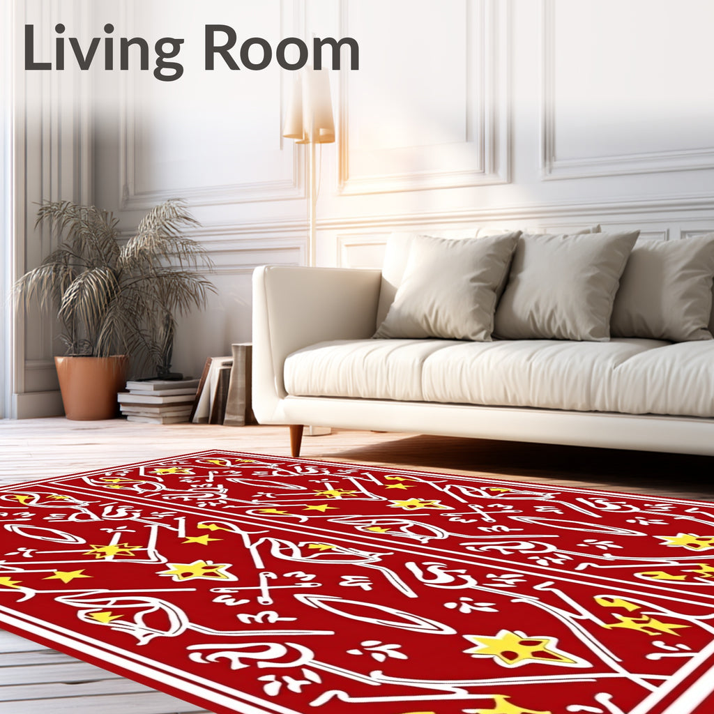 Vibrant Red Golden Star Medallion Rug