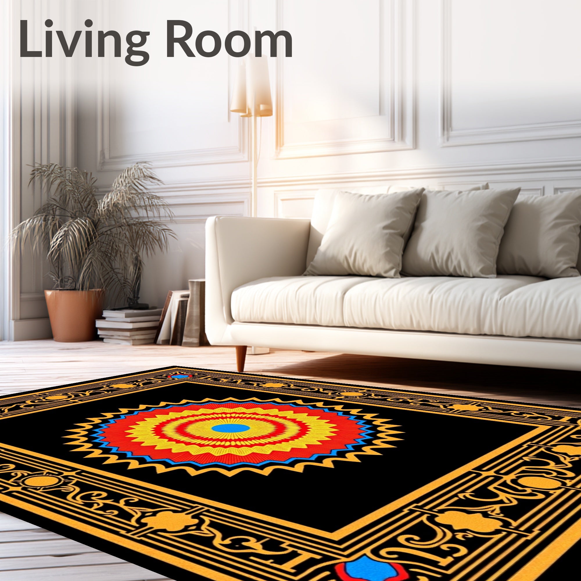 Bold Sunburst With Ornate Border Rug