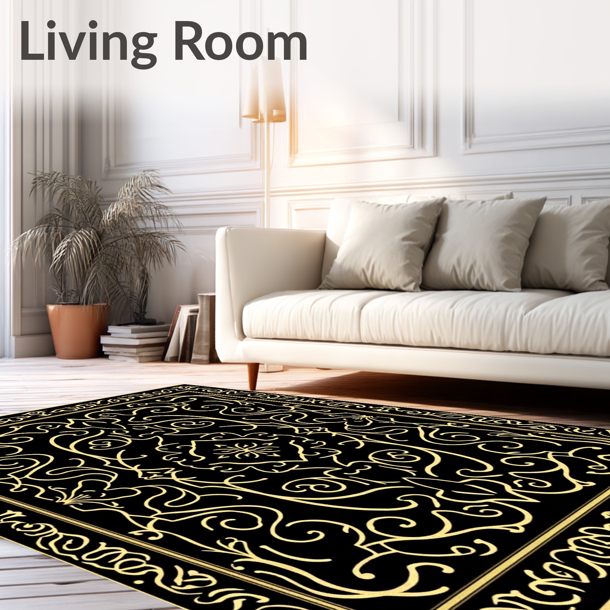 Black And Gold Filigree Pattern Rug