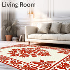 Bold Red Floral Damask Pattern Rug
