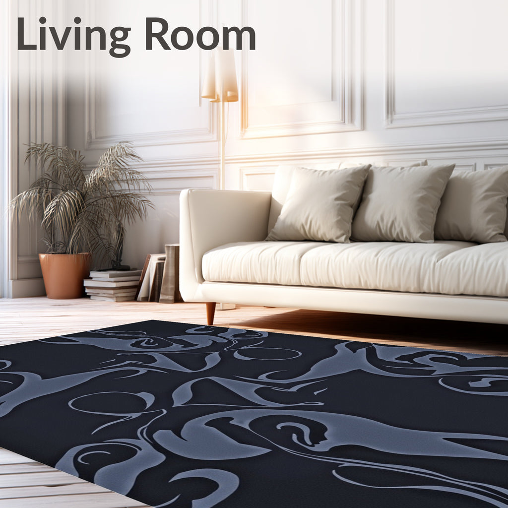 Abstract Blue Swirl Silhouette Rug