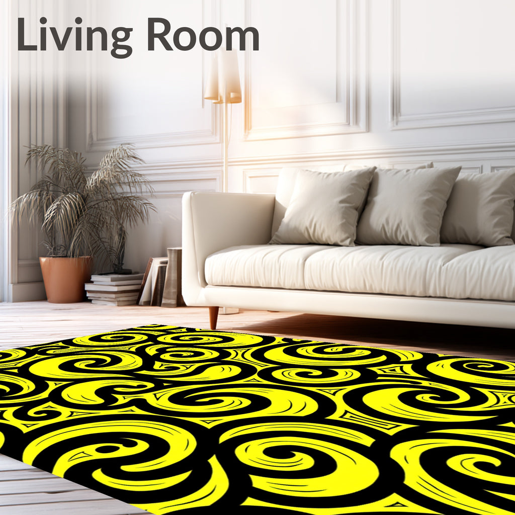 Bold Yellow Swirl Abstract Pattern Rug