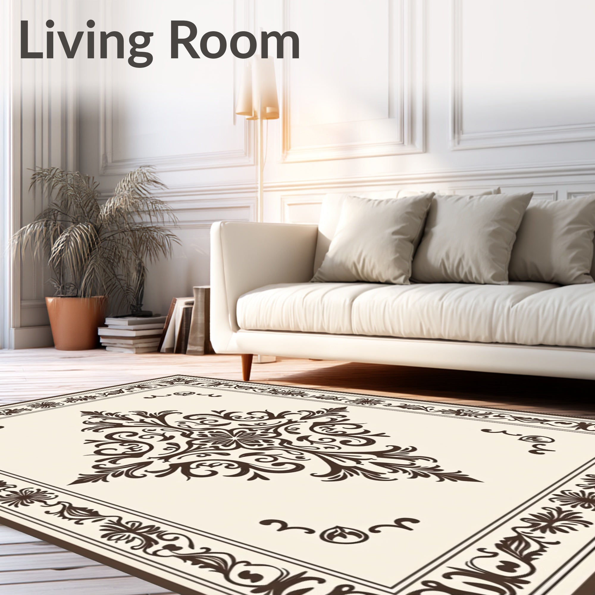 Ornate Brown Cream Floral Medallion Rug