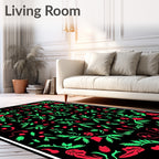 Vibrant Red Green Botanical Garden Rug