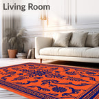 Bold Orange Navy Floral Medallion Rug