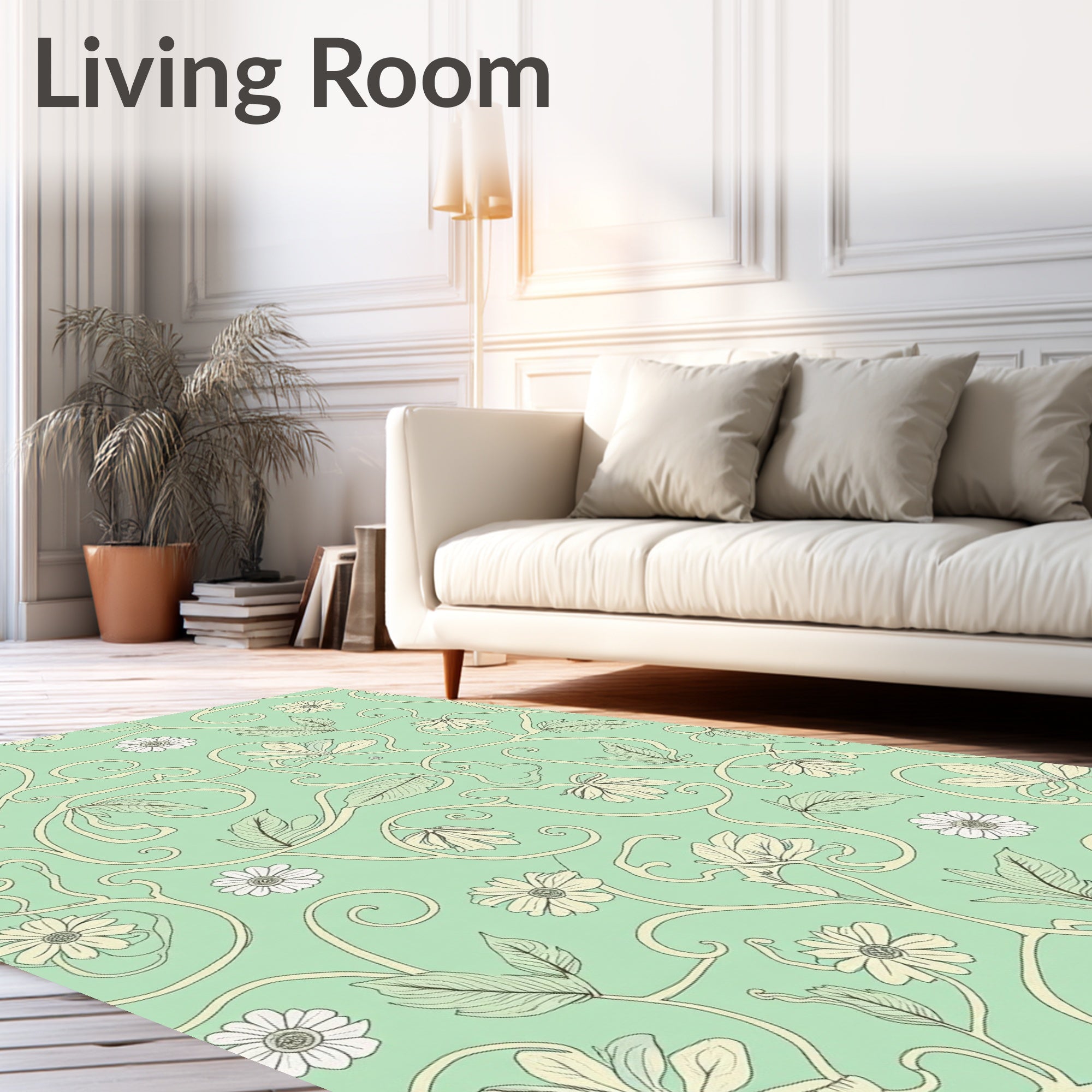 Whimsical Floral Vine Patterned Rug