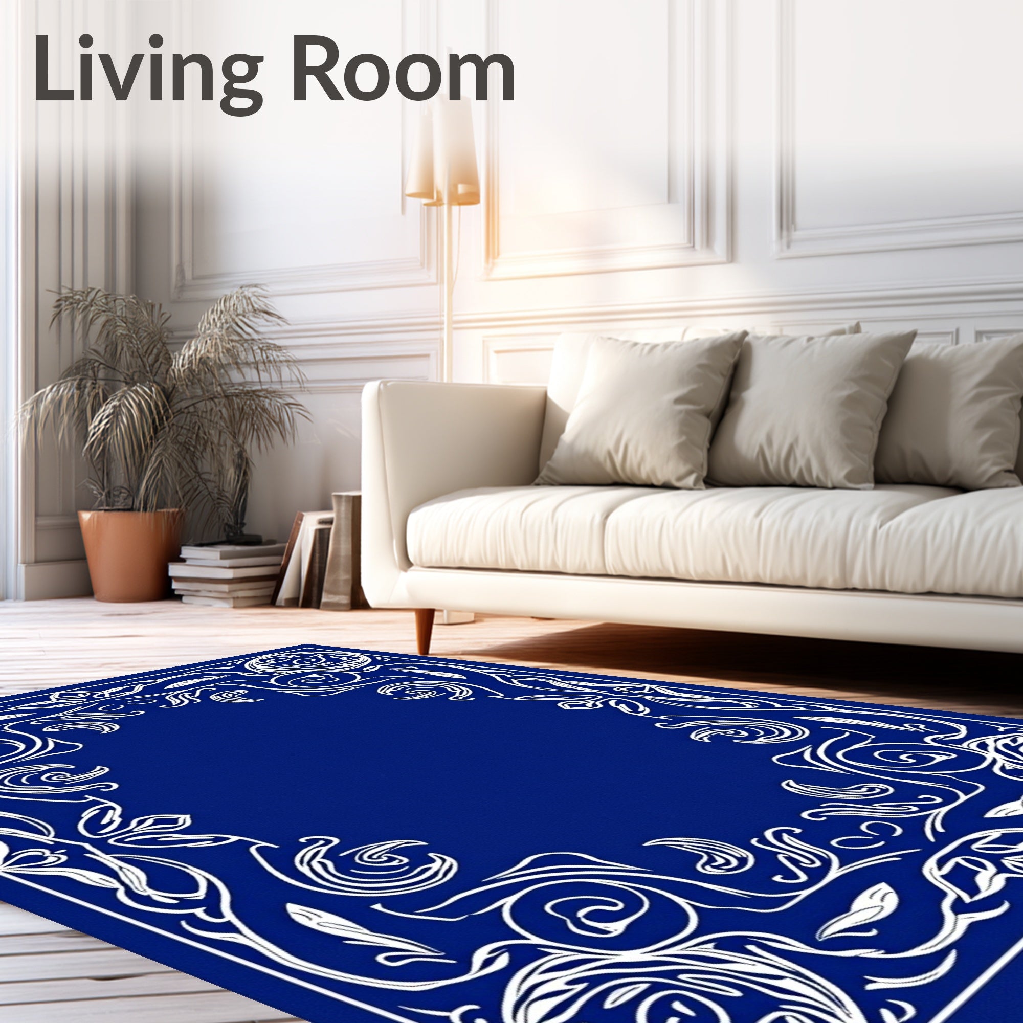 Elegant White Floral Border Rug