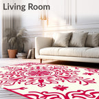 Vibrant Red Floral Symmetry Design Rug
