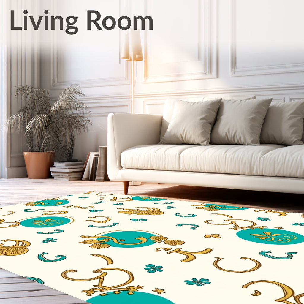 Curious Carriage Turquoise Pattern Rug