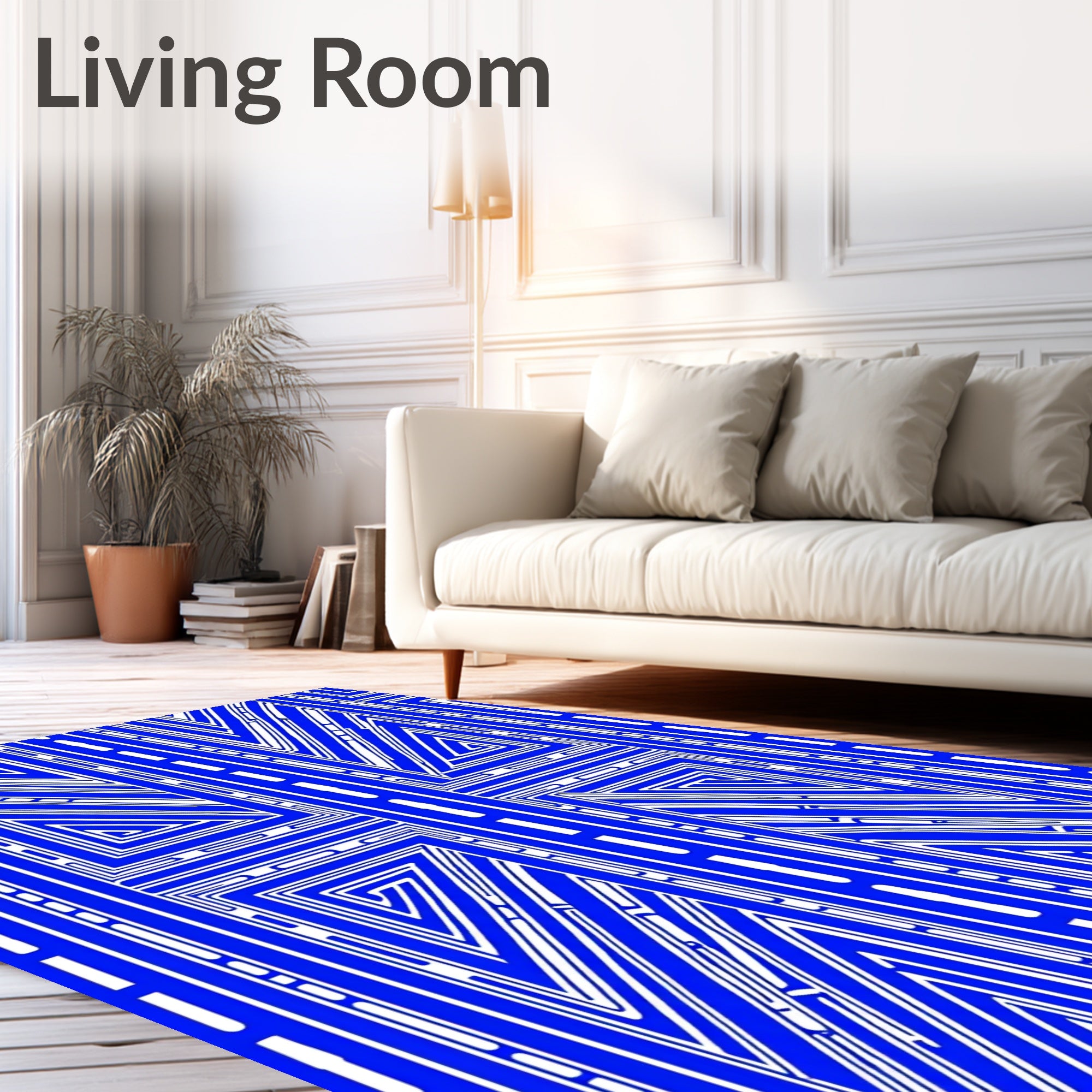 Abstract Geometric Blue White Design Rug